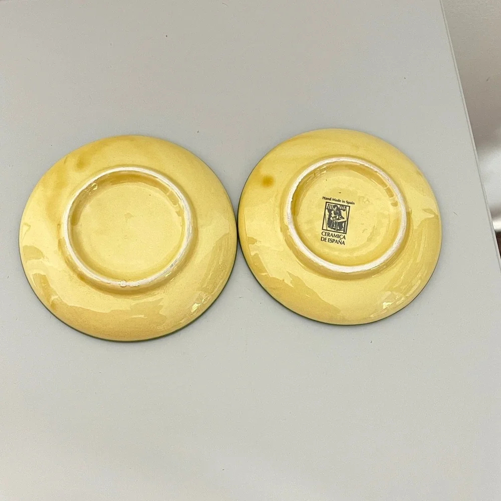 Ceramica de Espana Garlic Grater Plates Set of 2 Yellow Olive Branch Hand Made